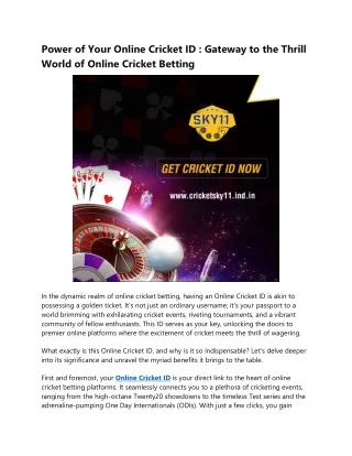 Power of Your Online Cricket ID (Cricket Sky11)