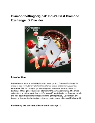 Diamondbettingoriginal_ India’s Best Diamond Exchange ID Provider