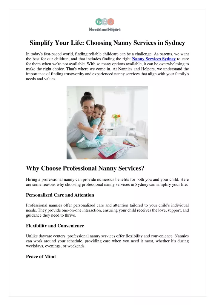 simplify your life choosing nanny services