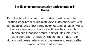 Bio-fiber hair transplantation and restoration in Dubai