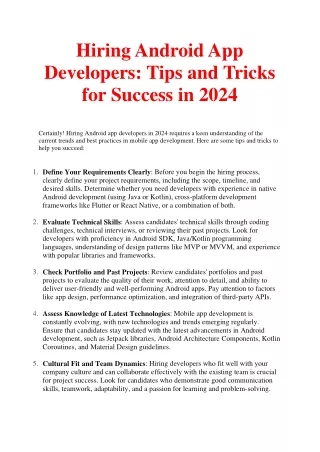 Hiring Android App Developers Tips and Tricks for Success in 2024
