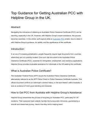 Top Guidance for Getting Australian PCC with Helpline Group in the UK.