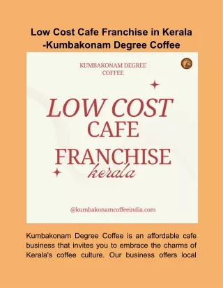 Low Cost Cafe Franchise in Kerala -Kumbakonam Degree Coffee