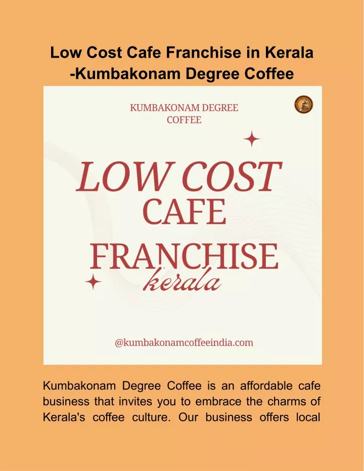 low cost cafe franchise in kerala kumbakonam