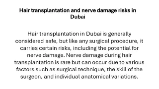 Hair transplantation and nerve damage risks in Dubai