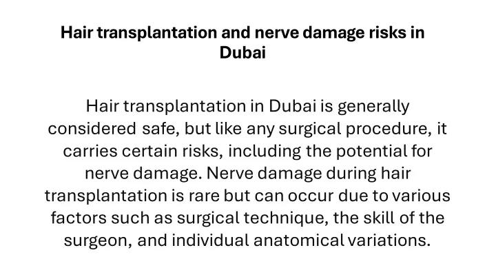 hair transplantation and nerve damage risks