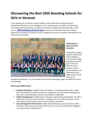 Discovering the Best CBSE Boarding Schools for Girls in Varanasi