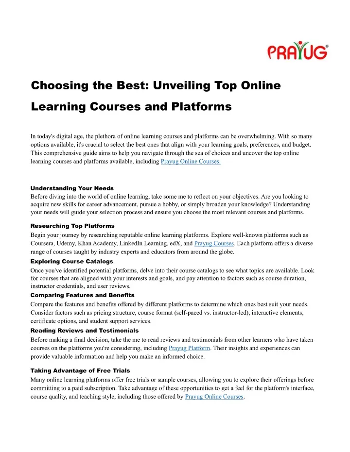 choosing the best unveiling top online learning