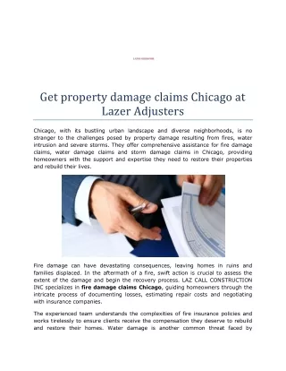 Get property damage claims Chicago at Lazer Adjusters