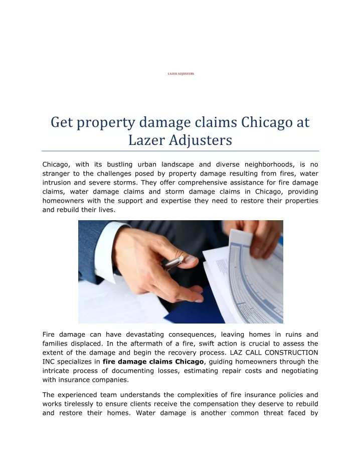 get property damage claims chicago at lazer