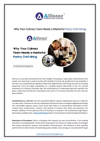 Why Your Culinary Team Needs a Masterful Pastry Chef Hiring
