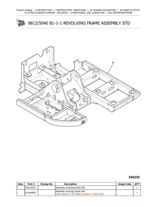 JCB JZ140WM TRACKED EXCAVATOR Parts Catalogue Manual (Serial Number 01390000-01390499)