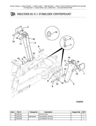 JCB MINI CX 2WD Mini Backhoe Parts Catalogue Manual (Serial Number 01042001-01042856)