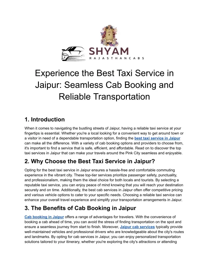 experience the best taxi service in jaipur