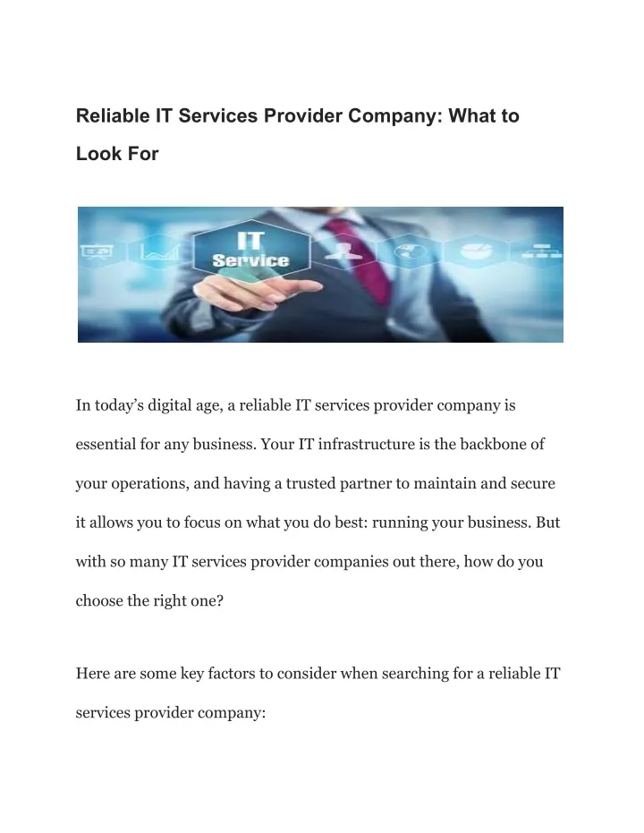 reliable it services provider company what to