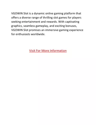 VGOWIN Slot is a dynamic online gaming