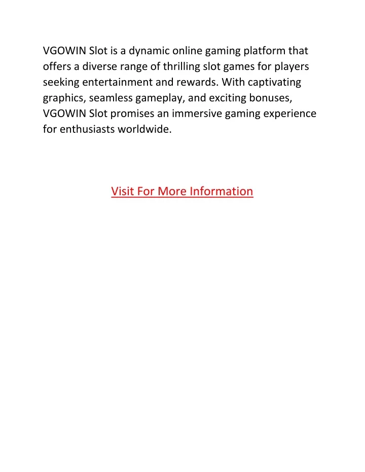 vgowin slot is a dynamic online gaming platform