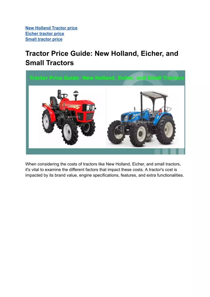 new holland tractor price eicher tractor price