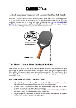 Unleash Your Inner Champion with Carbon Fiber Pickleball Paddles