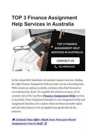 TOP 3 Finance Assignment Help Services in Australia