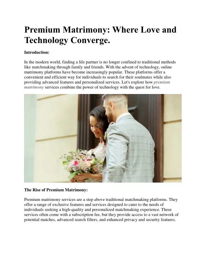 premium matrimony where love and technology