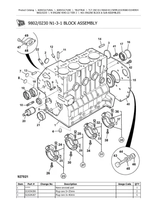 JCB TLT 25D Teletruk Parts Catalogue Manual (Serial Number 01539000-01540934)