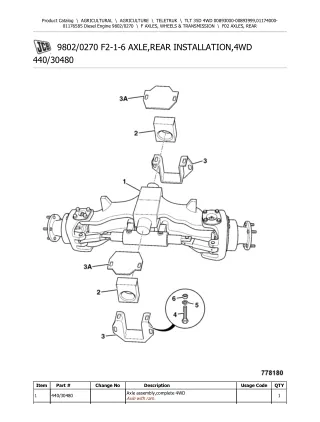JCB TLT 35D 4WD (Diesel Engine) Teletruk Parts Catalogue Manual (Serial Number 01174000-01176585)
