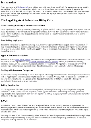 The Legal Legal Right of Pedestrians Struck by Cars: Insights from an Automobile