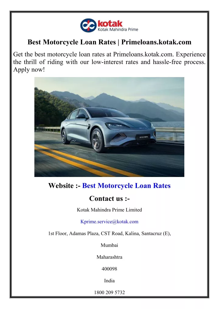 best motorcycle loan rates primeloans kotak com