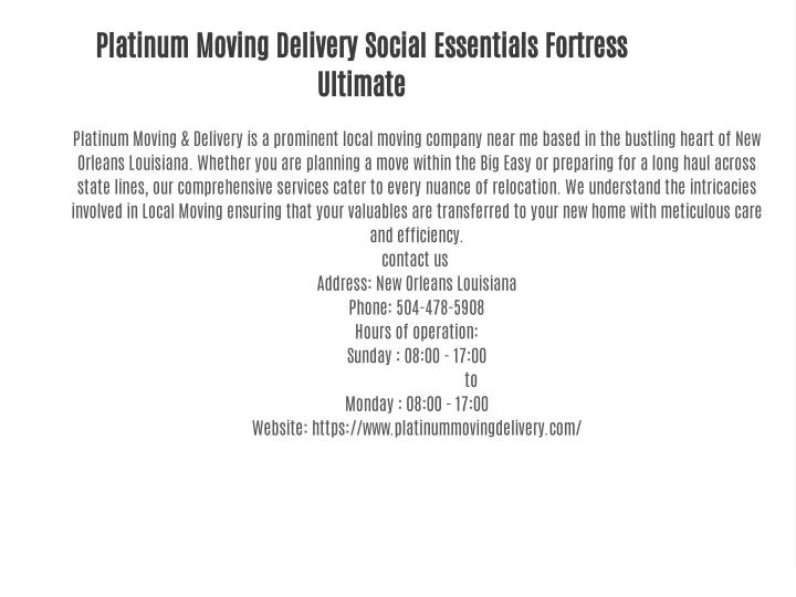 platinum moving delivery social essentials