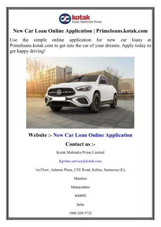 new car loan online application primeloans kotak