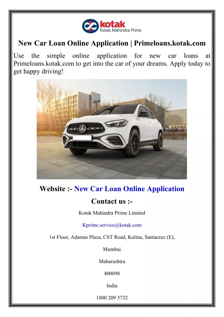 new car loan online application primeloans kotak