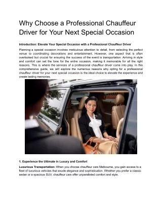 Why Choose a Professional Chauffeur Driver for Your Next Special Occasion