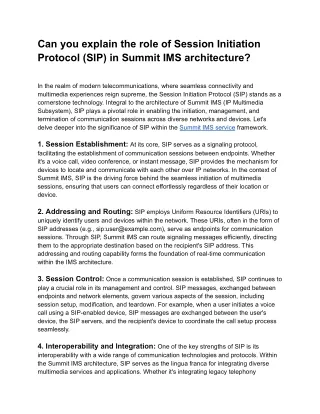 Can you explain the role of Session Initiation Protocol (SIP) in Summit IMS arc