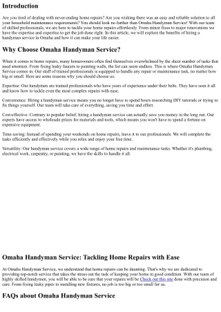 Omaha Handyman Service: Tackling Home Repairs with Ease