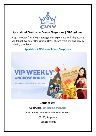 Sportsbook Welcome Bonus Singapore | Ob9sgd.com