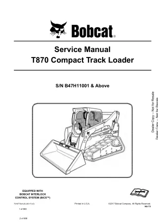 Bobcat T870 Compact Track Loader Service Repair Manual Instant Download (SN B47H11001 and Above)