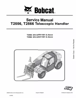 BOBCAT T2556 TELESCOPIC HANDLER Service Repair Manual Instant Download (SN A8FR11001 and Above)