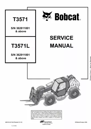 BOBCAT T3571 TELESCOPIC HANDLER Service Repair Manual Instant Download (SN 362811001 and Above)