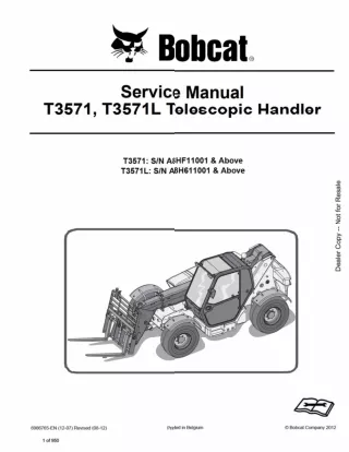 BOBCAT T3571 TELESCOPIC HANDLER Service Repair Manual Instant Download (SN A8HF11001 and Above)