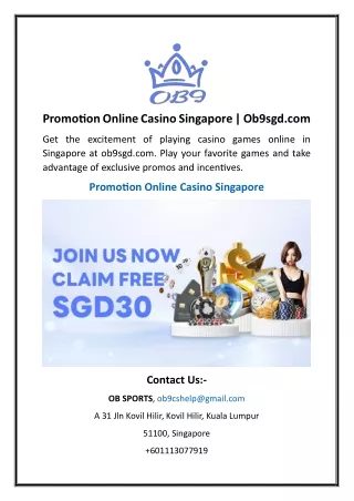 Promotion Online Casino Singapore | Ob9sgd.com