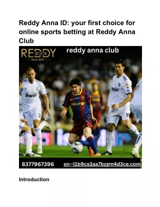 Reddy Anna ID your first choice for online sports betting at reddy anna club