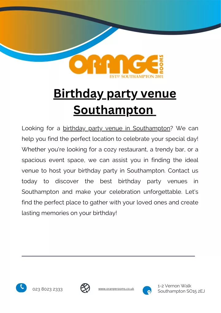 birthday party venue southampton