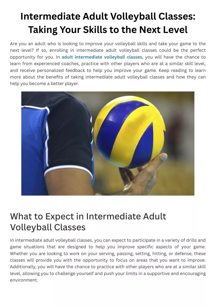 intermediate adult volleyball classes taking your