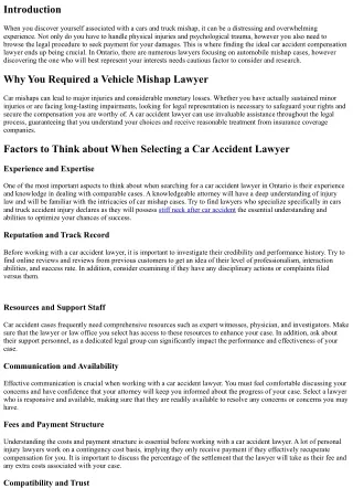 Finding the Right Car Accident Compensation Lawyers in Ontario for Your Case