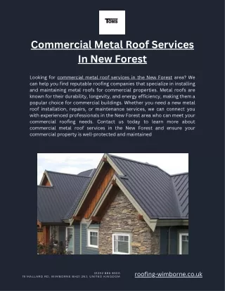 Commercial Metal Roof Services In New Forest