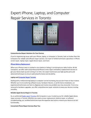 Expert iPhone, Laptop, and Computer Repair Services in Toronto