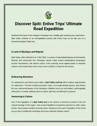 Discover Spiti: Enlive Trips' Ultimate Road Expedition