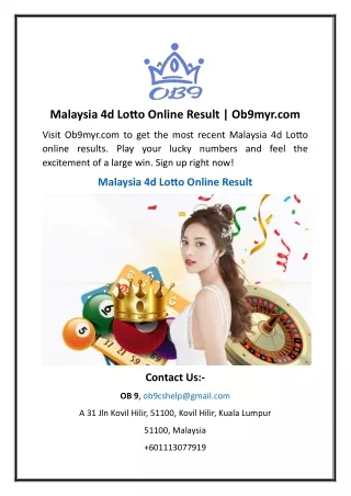 Malaysia 4d Lotto Online Result | Ob9myr.com